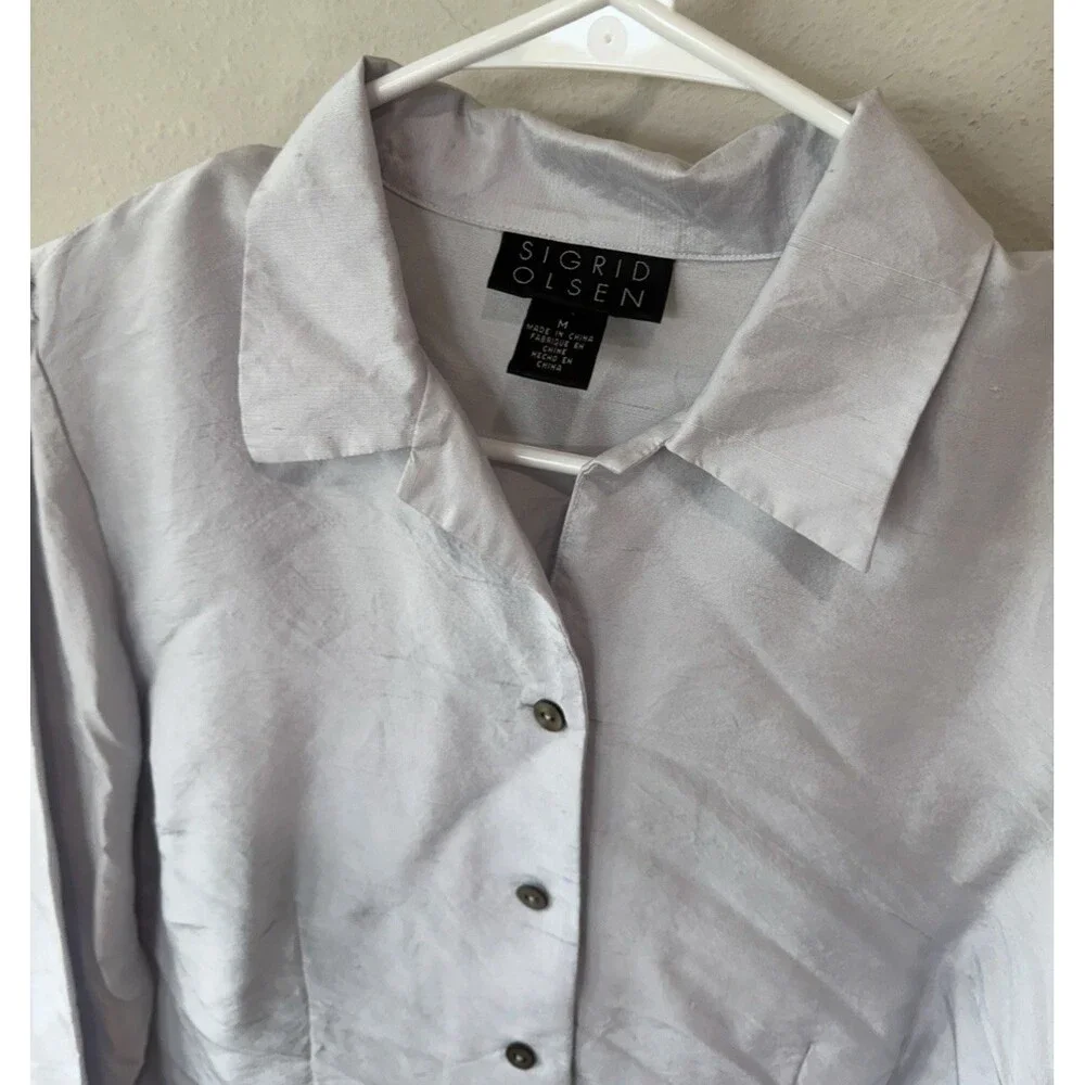 SIGRID OLSEN Women’s vintage blouse Gray Button Up Long Sleeve Shirt Top Medium - Picture 3 of 4